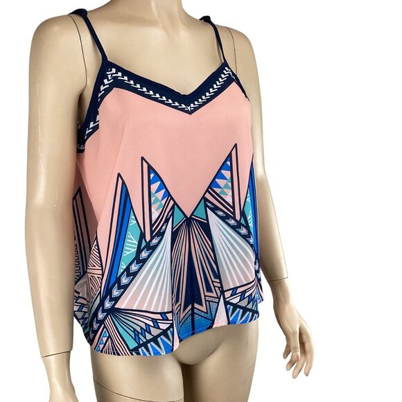 Jealous Tomato Sleeveless Top Medium Womens Aztec Print Pink Tank Cami - Picture 5 of 8